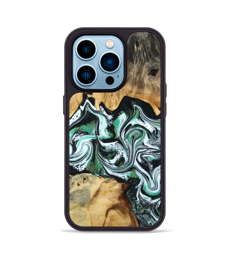 iPhone 14 Pro Wood Phone Case - Lorine (Green, 801536)
