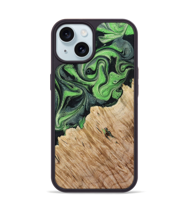 iPhone 15 Wood Phone Case - August (Green, 801537)