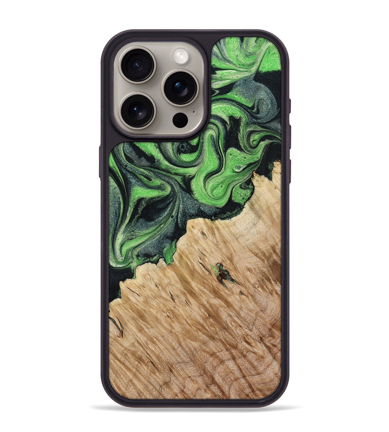 iPhone 15 Pro Max Wood Phone Case - August (Green, 801537)