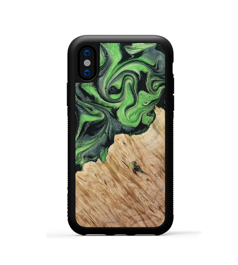 iPhone Xs Wood Phone Case - August (Green, 801537)