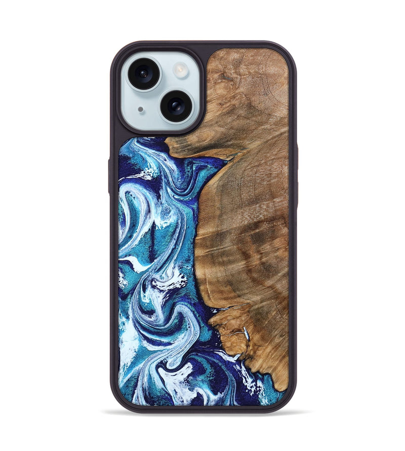 iPhone 15 Wood Phone Case - Chrissy (Blue, 801556)
