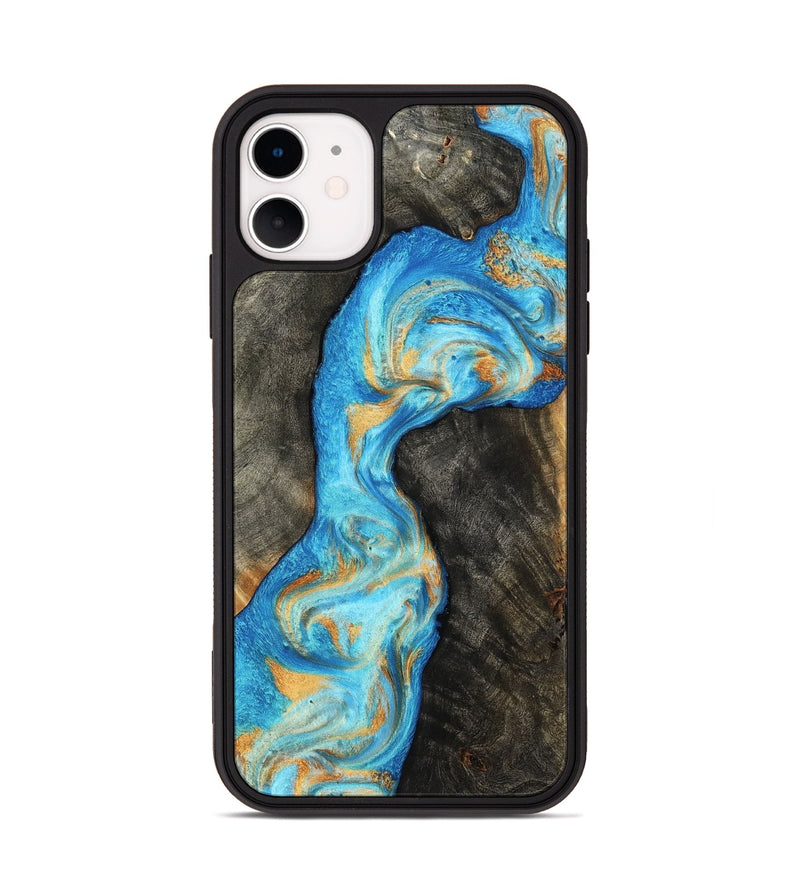 iPhone 11 Wood Phone Case - Oaklee (Teal & Gold, 801636)