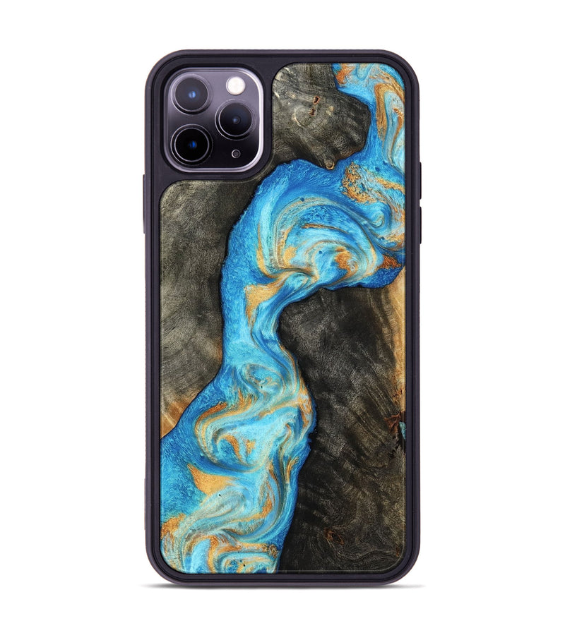 iPhone 11 Pro Max Wood Phone Case - Oaklee (Teal & Gold, 801636)