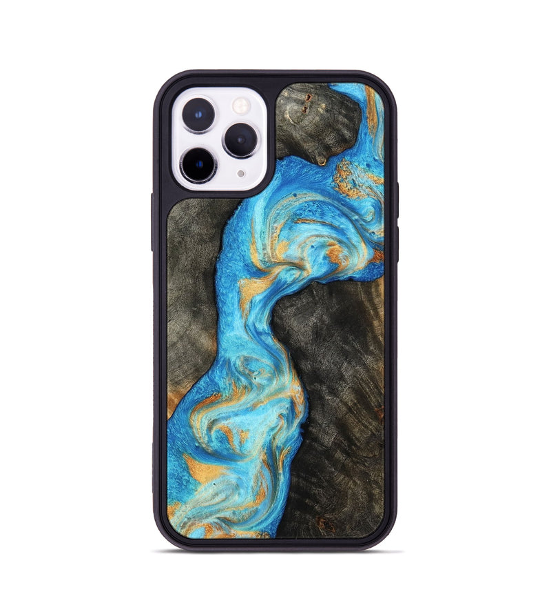 iPhone 11 Pro Wood Phone Case - Oaklee (Teal & Gold, 801636)