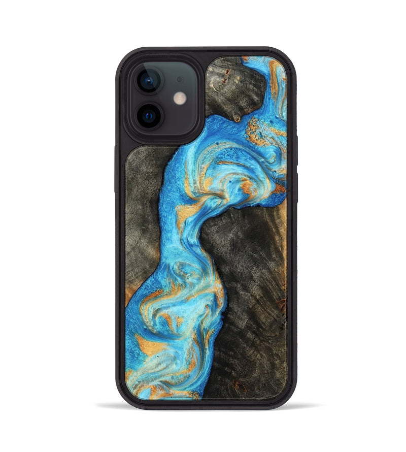 iPhone 12 Wood Phone Case - Oaklee (Teal & Gold, 801636)