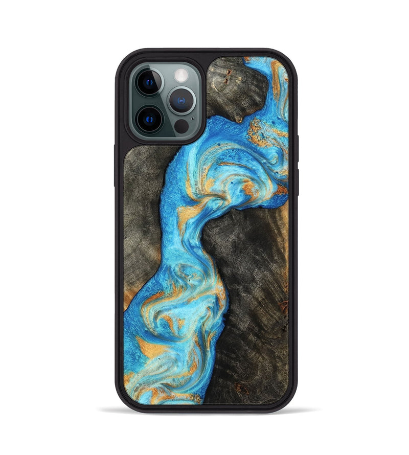 iPhone 12 Pro Wood Phone Case - Oaklee (Teal & Gold, 801636)