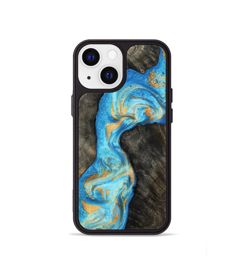 iPhone 13 mini Wood Phone Case - Oaklee (Teal & Gold, 801636)