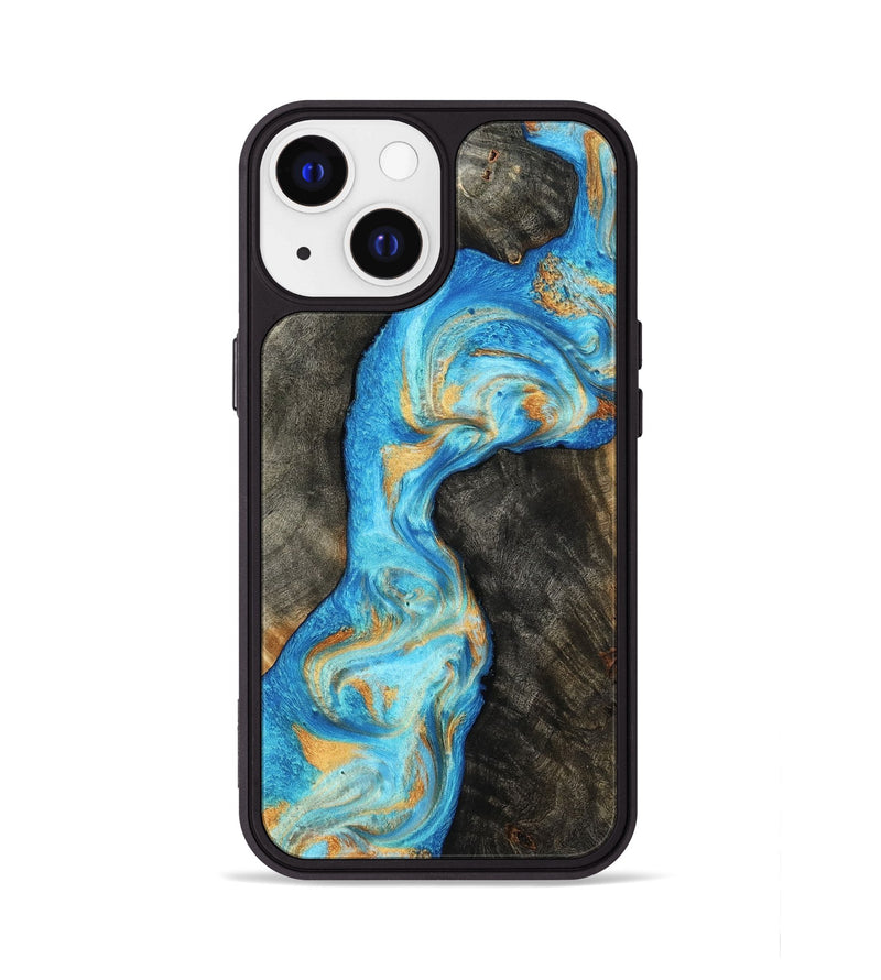 iPhone 13 Wood Phone Case - Oaklee (Teal & Gold, 801636)
