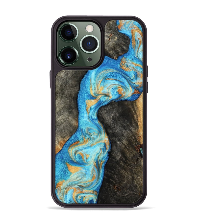 iPhone 13 Pro Max Wood Phone Case - Oaklee (Teal & Gold, 801636)
