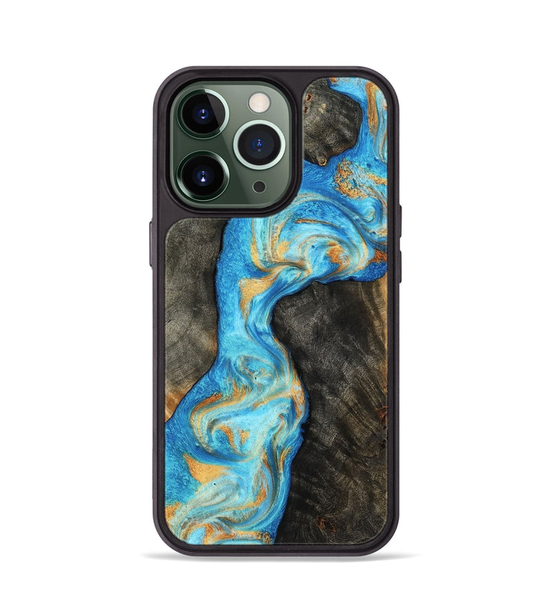 iPhone 13 Pro Wood Phone Case - Oaklee (Teal & Gold, 801636)