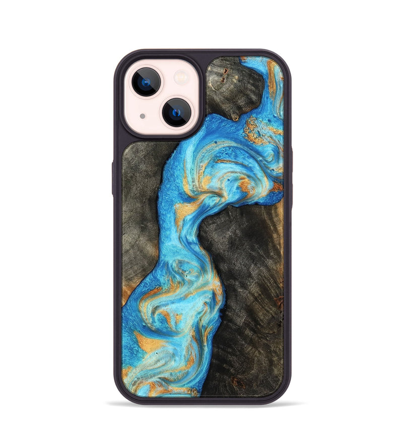 iPhone 14 Wood Phone Case - Oaklee (Teal & Gold, 801636)