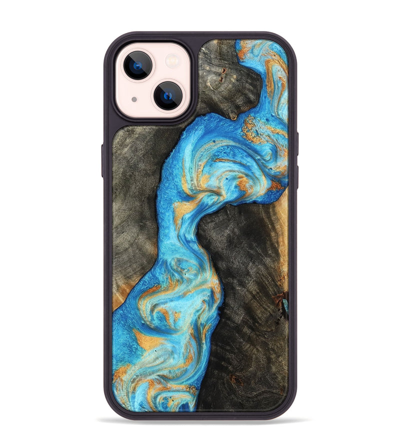 iPhone 14 Plus Wood Phone Case - Oaklee (Teal & Gold, 801636)