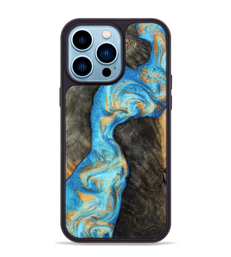 iPhone 14 Pro Max Wood Phone Case - Oaklee (Teal & Gold, 801636)