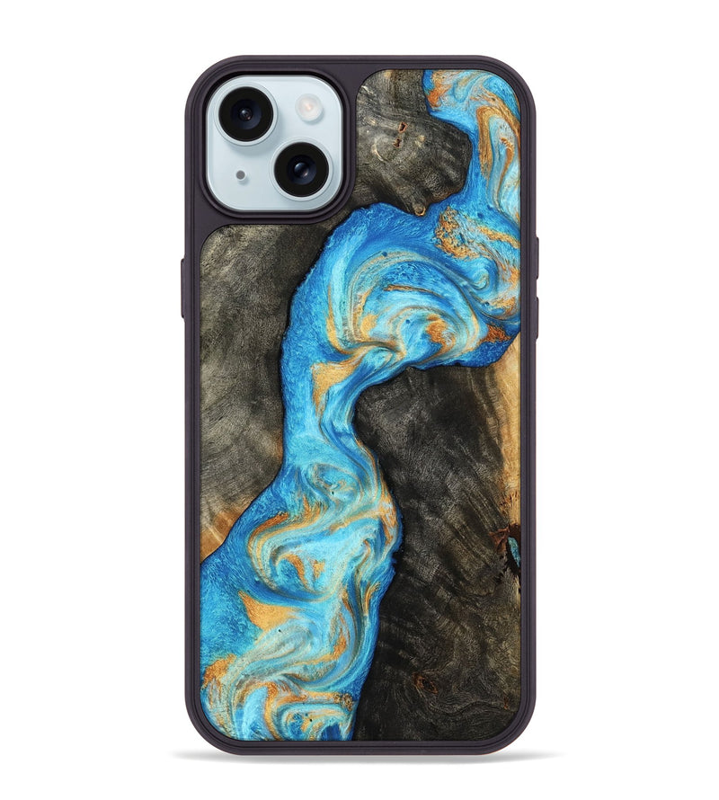 iPhone 15 Plus Wood Phone Case - Oaklee (Teal & Gold, 801636)