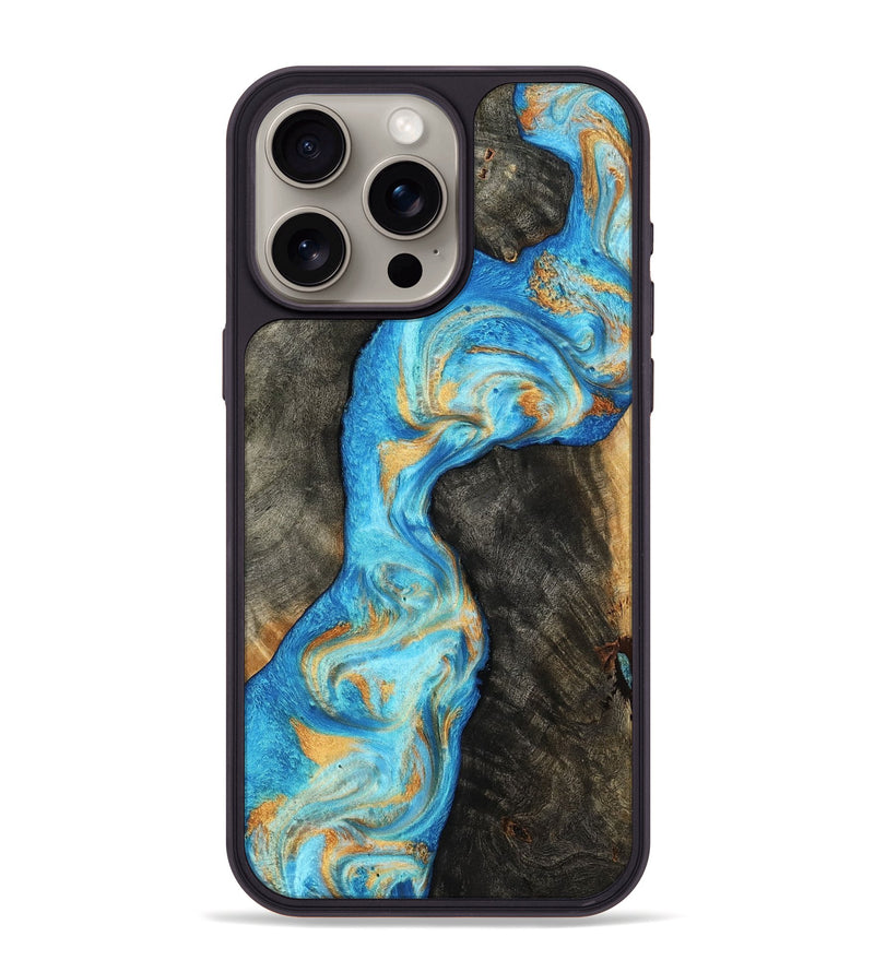 iPhone 15 Pro Max Wood Phone Case - Oaklee (Teal & Gold, 801636)