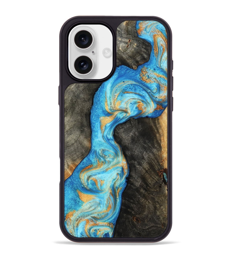 iPhone 16 Plus Wood Phone Case - Oaklee (Teal & Gold, 801636)