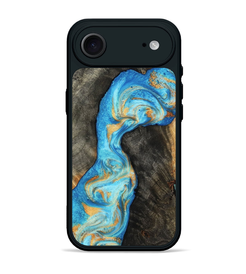 iPhone 17 Air Wood Phone Case - Oaklee (Teal & Gold, 801636)