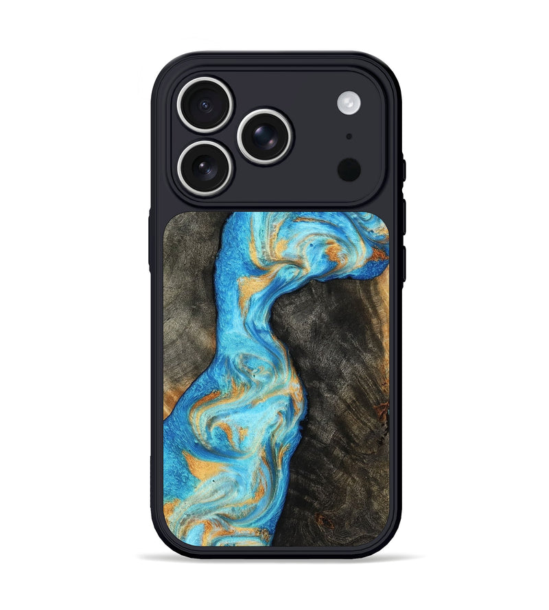 iPhone 17 Pro Wood Phone Case - Oaklee (Teal & Gold, 801636)