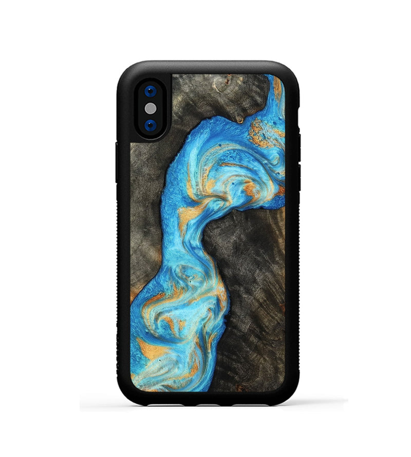 iPhone Xs Wood Phone Case - Oaklee (Teal & Gold, 801636)