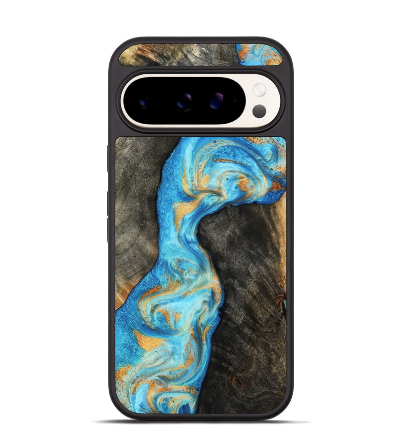 Pixel 9 Wood Phone Case - Oaklee (Teal & Gold, 801636)