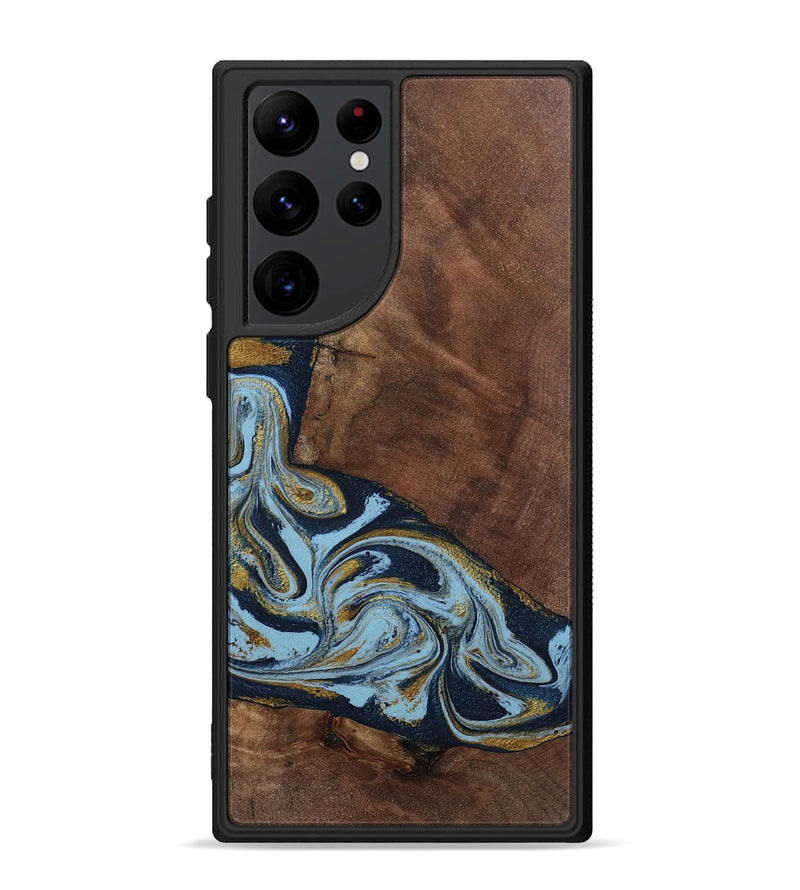 Galaxy S22 Ultra Wood Phone Case - Billye (Teal & Gold, 801637)