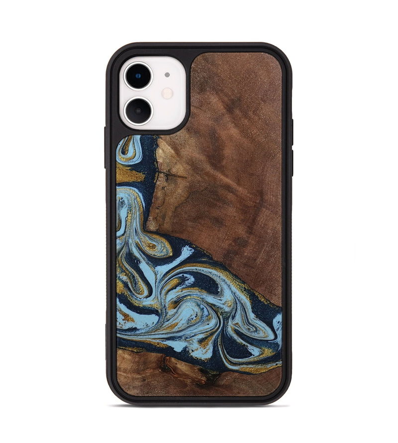 iPhone 11 Wood Phone Case - Billye (Teal & Gold, 801637)