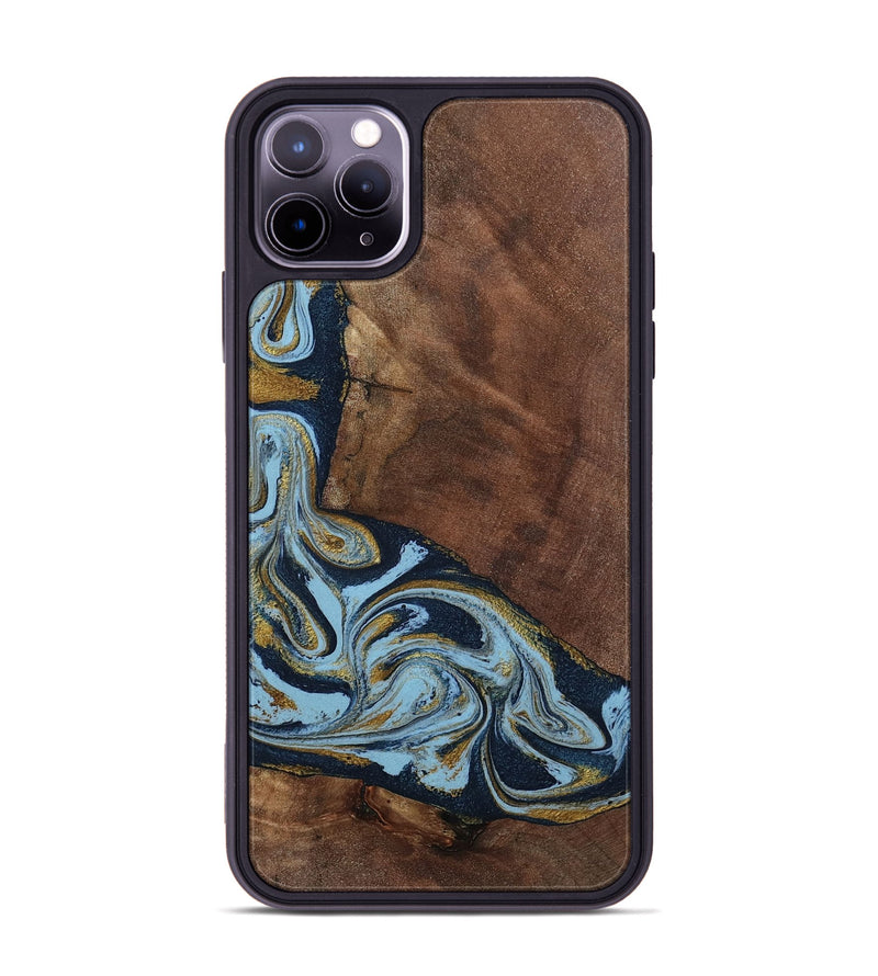 iPhone 11 Pro Max Wood Phone Case - Billye (Teal & Gold, 801637)