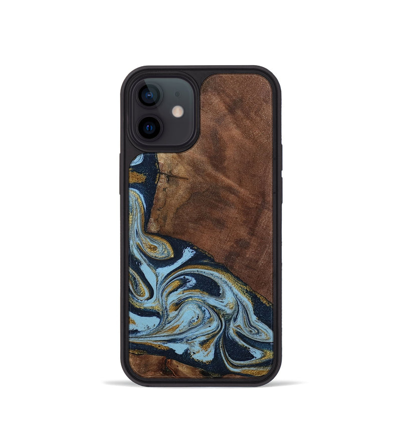 iPhone 12 mini Wood Phone Case - Billye (Teal & Gold, 801637)