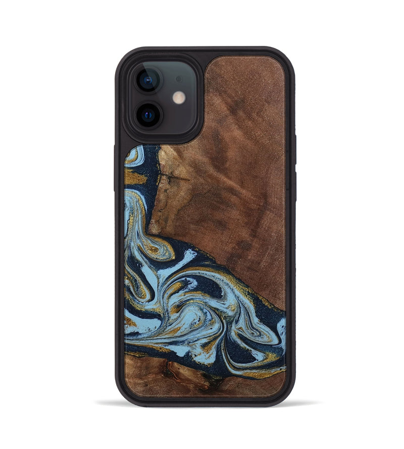 iPhone 12 Wood Phone Case - Billye (Teal & Gold, 801637)