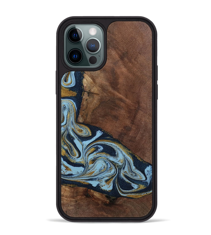 iPhone 12 Pro Max Wood Phone Case - Billye (Teal & Gold, 801637)