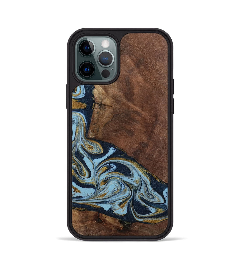 iPhone 12 Pro Wood Phone Case - Billye (Teal & Gold, 801637)
