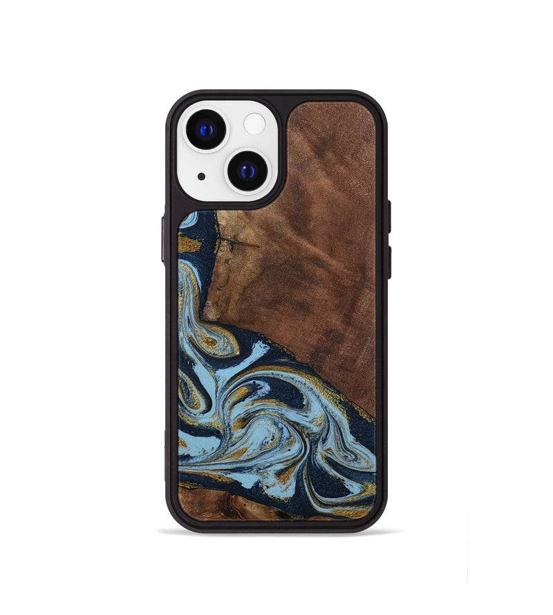iPhone 13 mini Wood Phone Case - Billye (Teal & Gold, 801637)
