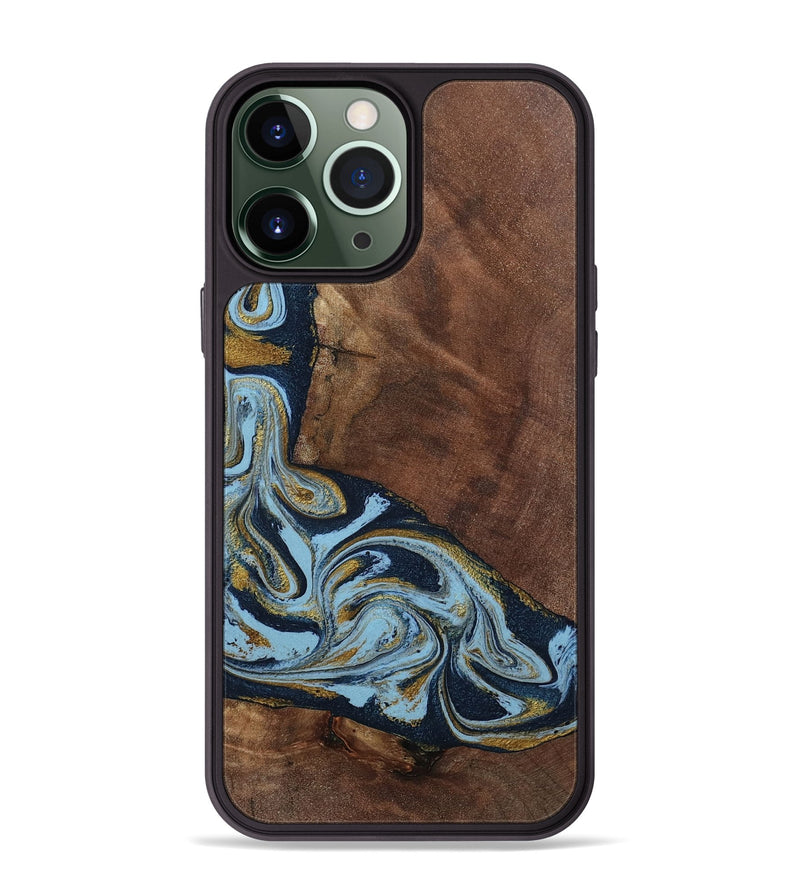 iPhone 13 Pro Max Wood Phone Case - Billye (Teal & Gold, 801637)