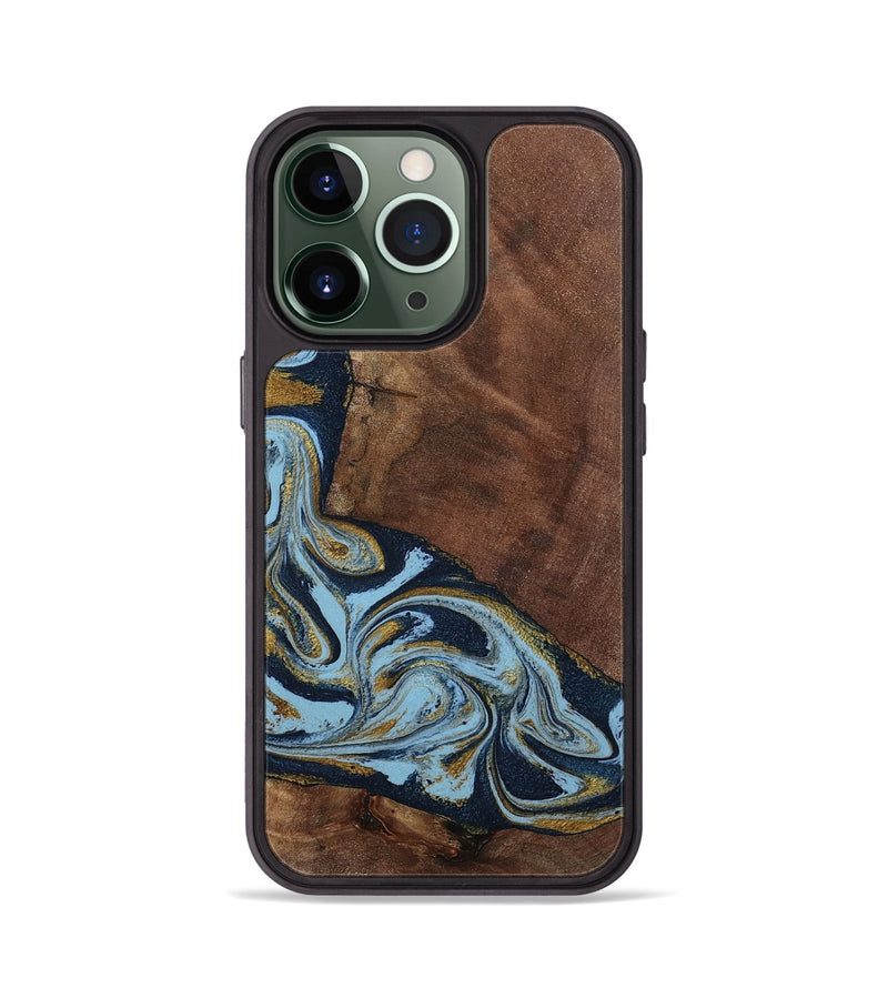 iPhone 13 Pro Wood Phone Case - Billye (Teal & Gold, 801637)