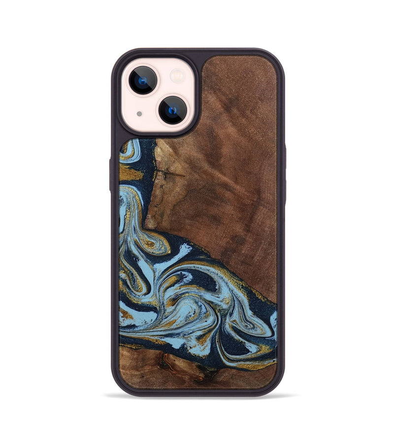 iPhone 14 Wood Phone Case - Billye (Teal & Gold, 801637)