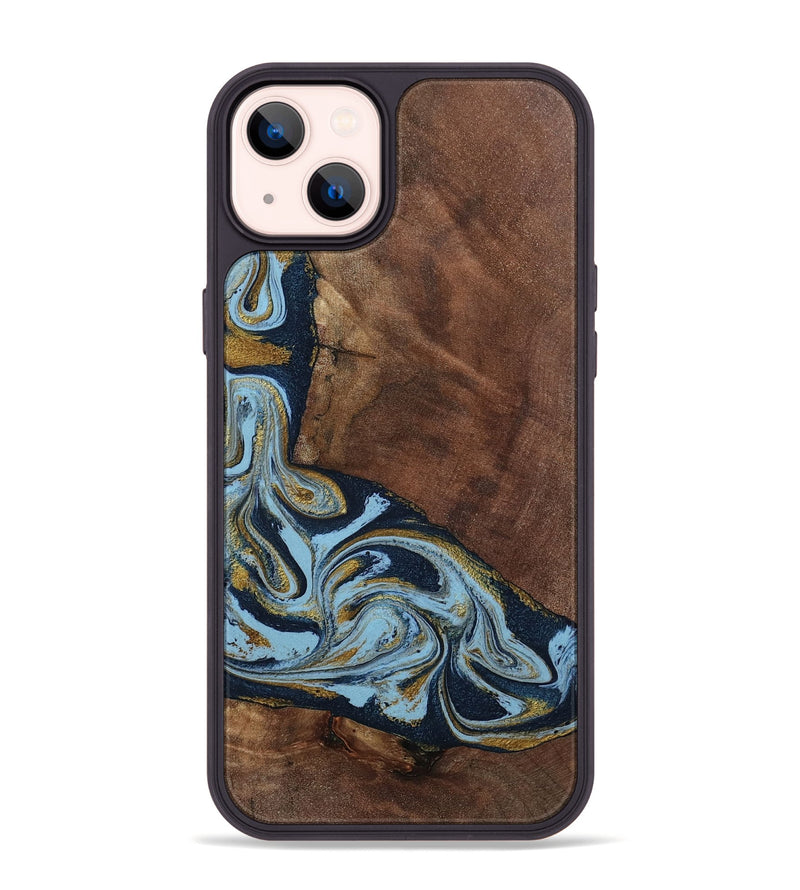 iPhone 14 Plus Wood Phone Case - Billye (Teal & Gold, 801637)