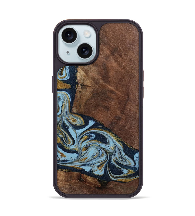 iPhone 15 Wood Phone Case - Billye (Teal & Gold, 801637)