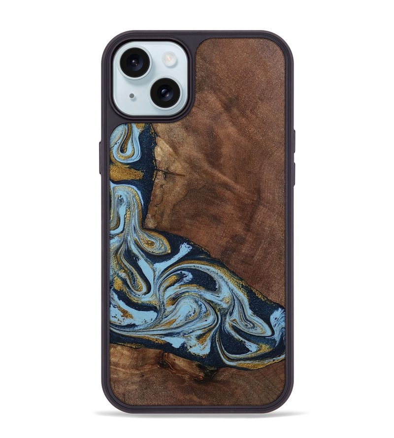 iPhone 15 Plus Wood Phone Case - Billye (Teal & Gold, 801637)