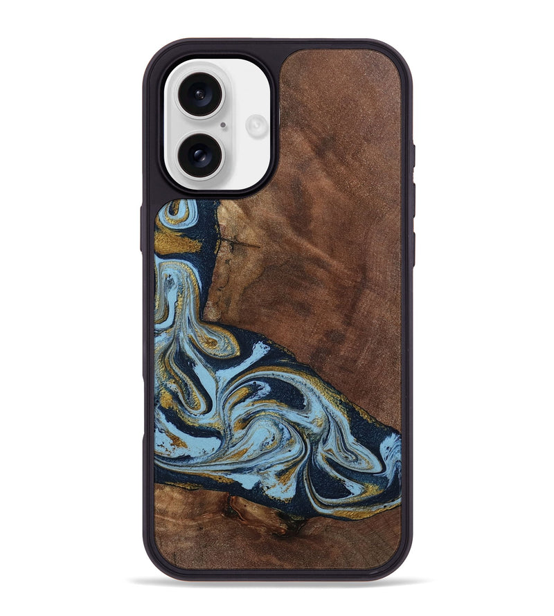 iPhone 16 Plus Wood Phone Case - Billye (Teal & Gold, 801637)