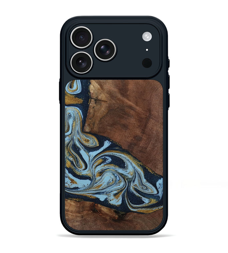 iPhone 17 Pro Max Wood Phone Case - Billye (Teal & Gold, 801637)