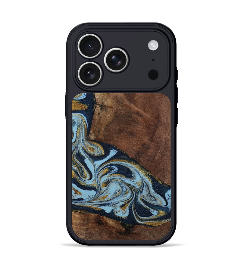 iPhone 17 Pro Wood Phone Case - Billye (Teal & Gold, 801637)