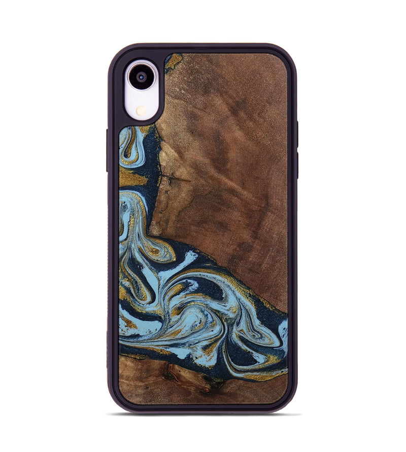 iPhone Xr Wood Phone Case - Billye (Teal & Gold, 801637)