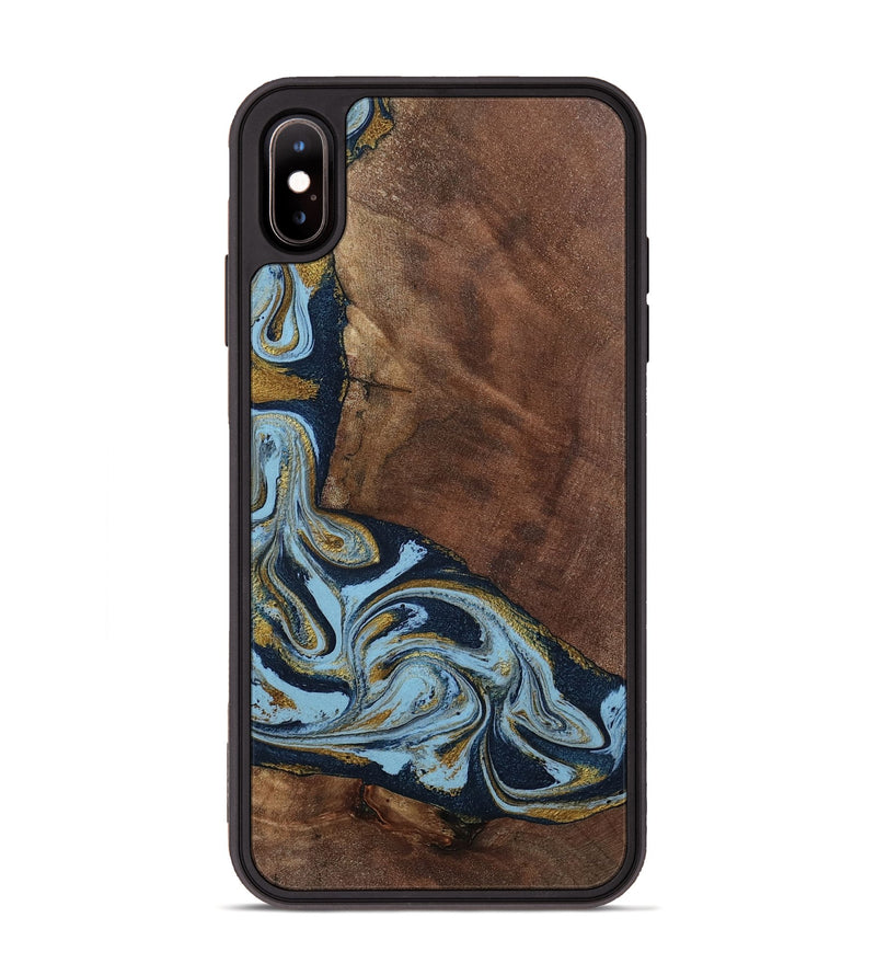 iPhone Xs Max Wood Phone Case - Billye (Teal & Gold, 801637)
