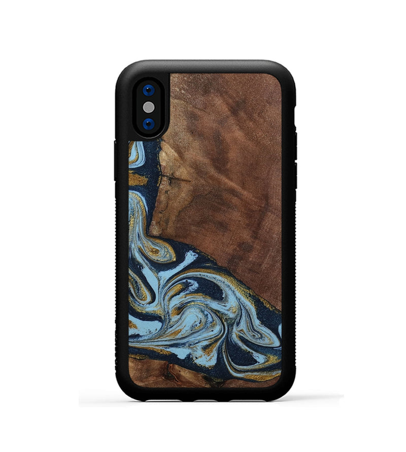 iPhone Xs Wood Phone Case - Billye (Teal & Gold, 801637)