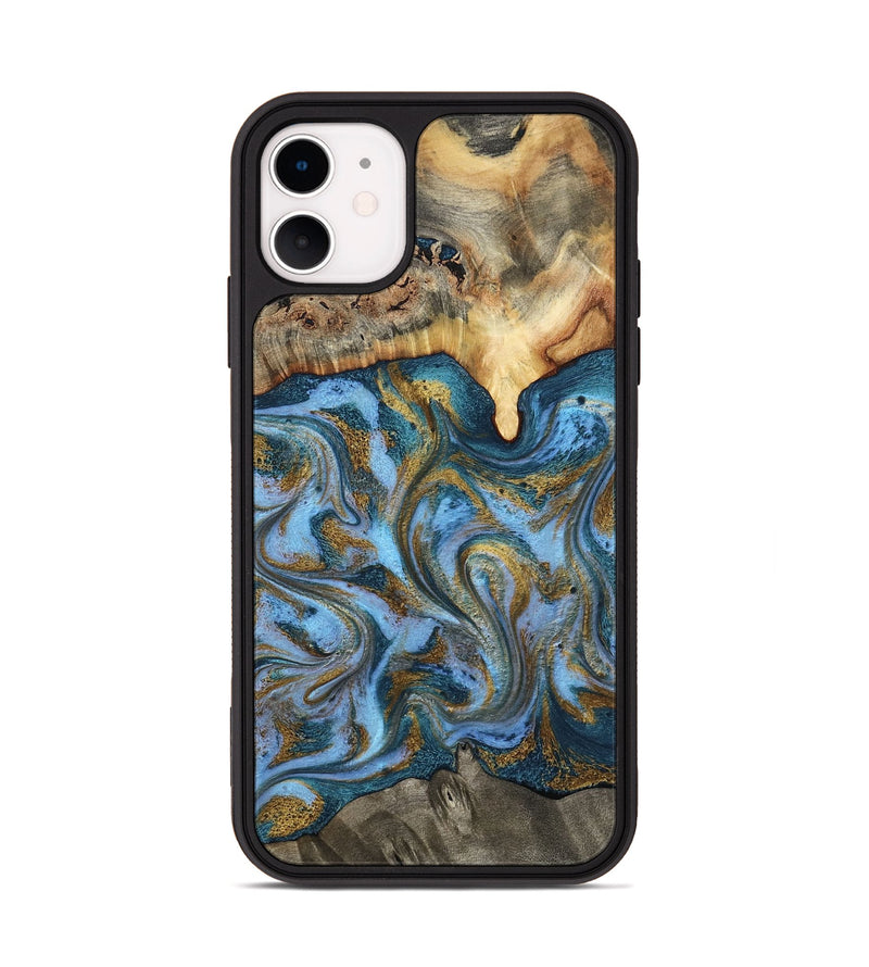 iPhone 11 Wood Phone Case - Mael (Teal & Gold, 801638)