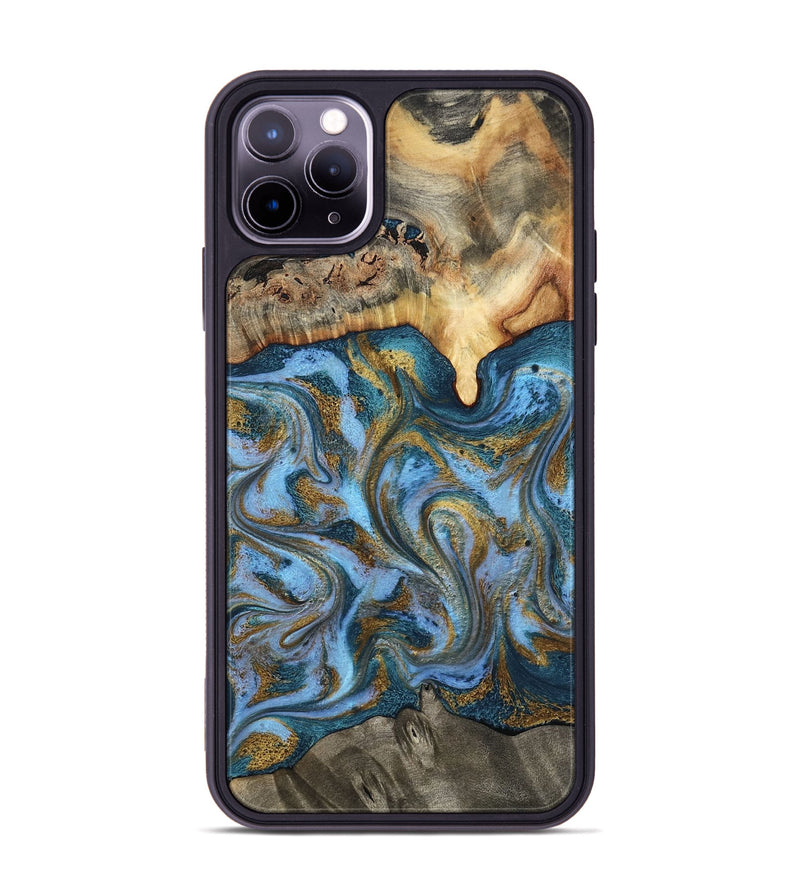 iPhone 11 Pro Max Wood Phone Case - Mael (Teal & Gold, 801638)