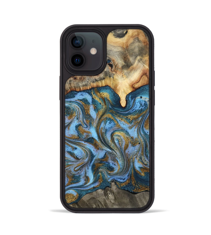 iPhone 12 Wood Phone Case - Mael (Teal & Gold, 801638)