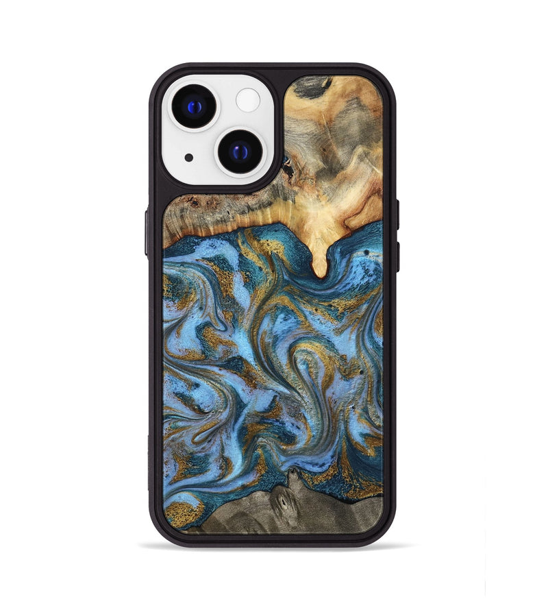 iPhone 13 Wood Phone Case - Mael (Teal & Gold, 801638)