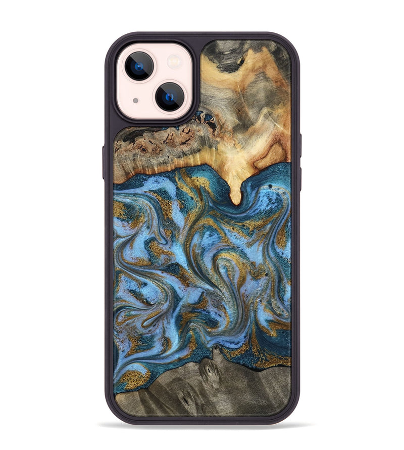 iPhone 14 Plus Wood Phone Case - Mael (Teal & Gold, 801638)
