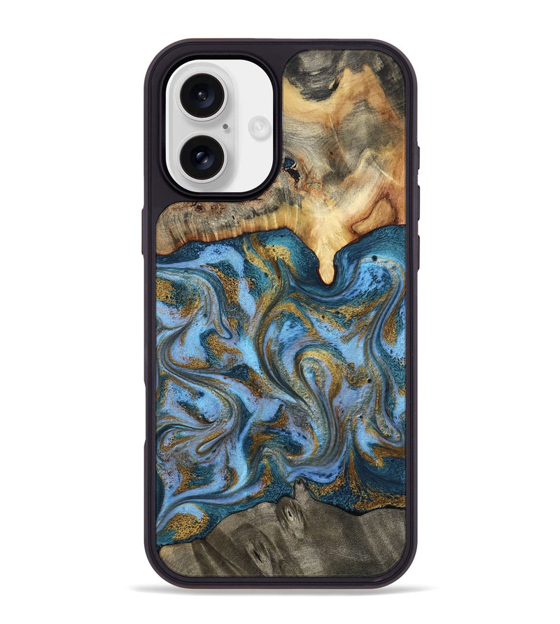 iPhone 16 Plus Wood Phone Case - Mael (Teal & Gold, 801638)